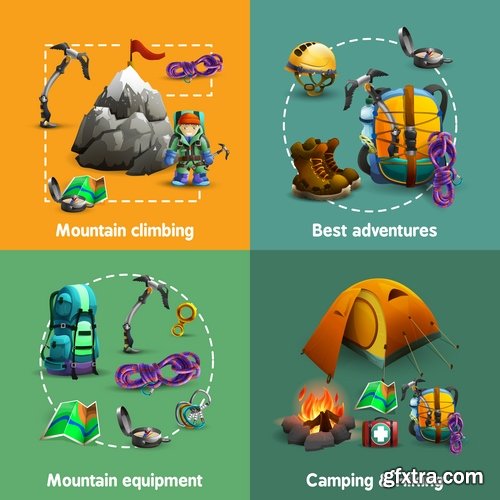 Collection of tourism mountaineering icon flyer banner climber climbing equipment 25 EPS