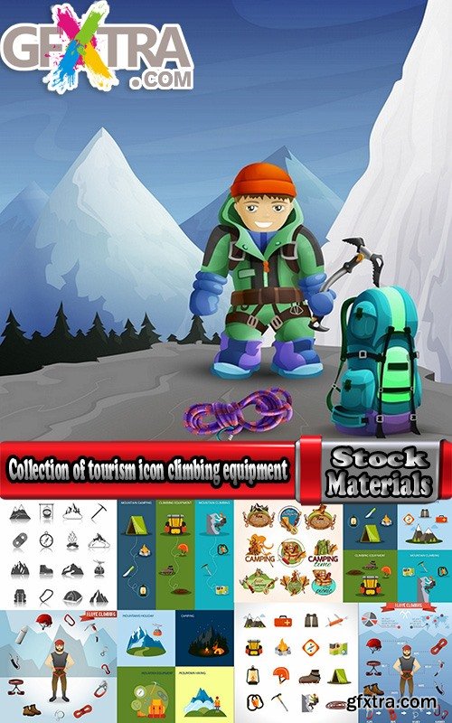 Collection of tourism mountaineering icon flyer banner climber climbing equipment 25 EPS