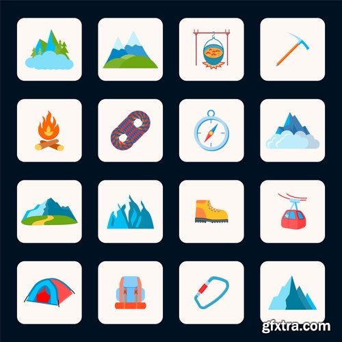 Collection of tourism mountaineering icon flyer banner climber climbing equipment 25 EPS