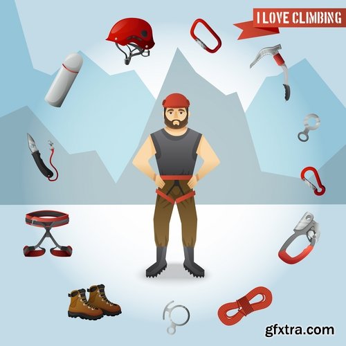 Collection of tourism mountaineering icon flyer banner climber climbing equipment 25 EPS