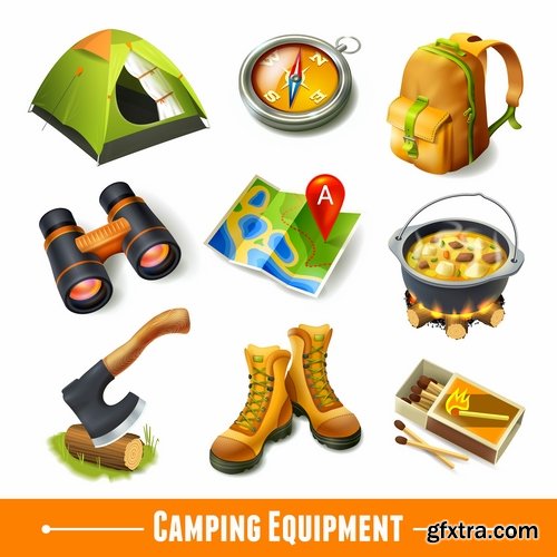 Collection of tourism mountaineering icon flyer banner climber climbing equipment 25 EPS