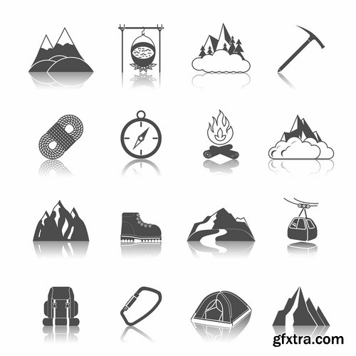 Collection of tourism mountaineering icon flyer banner climber climbing equipment 25 EPS