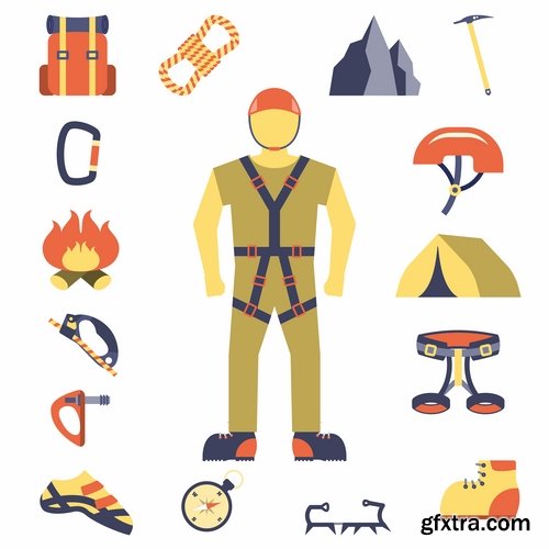 Collection of tourism mountaineering icon flyer banner climber climbing equipment 25 EPS