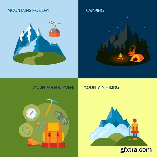 Collection of tourism mountaineering icon flyer banner climber climbing equipment 25 EPS