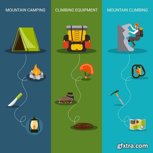 Collection of tourism mountaineering icon flyer banner climber climbing equipment 25 EPS