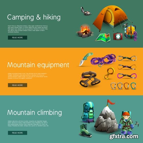 Collection of tourism mountaineering icon flyer banner climber climbing equipment 25 EPS