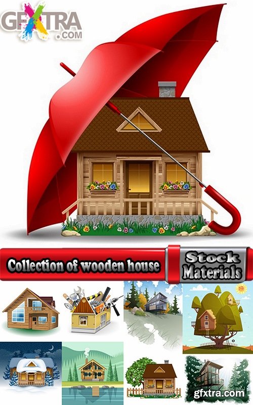 Collection of wooden house on a tree hut vector image 25 EPS