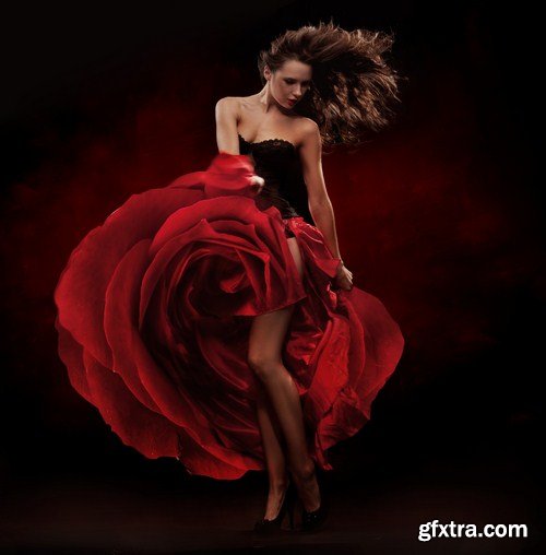 lady wearing red rose dress 7X JPEG