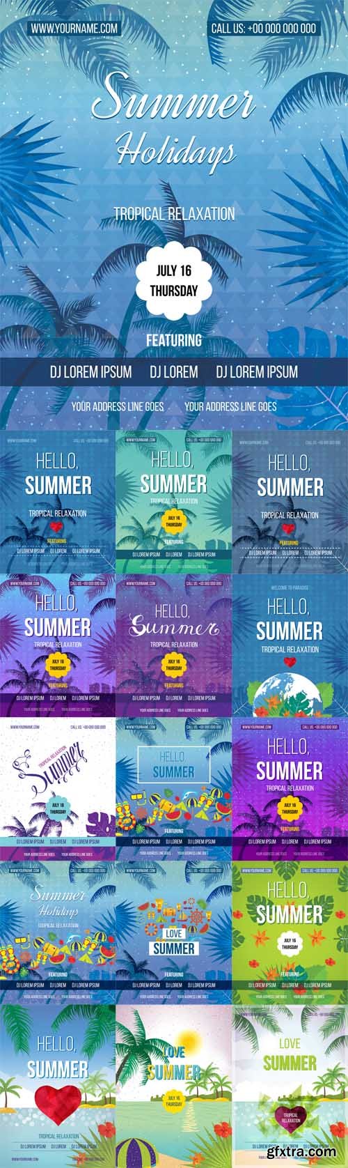 Vector Set - Hello Summer Beach Party Flyers