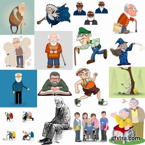 Collection of old man older man grandmother grandfather vector image 25 EPS