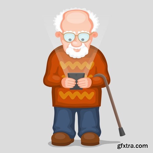 Collection of old man older man grandmother grandfather vector image 25 EPS