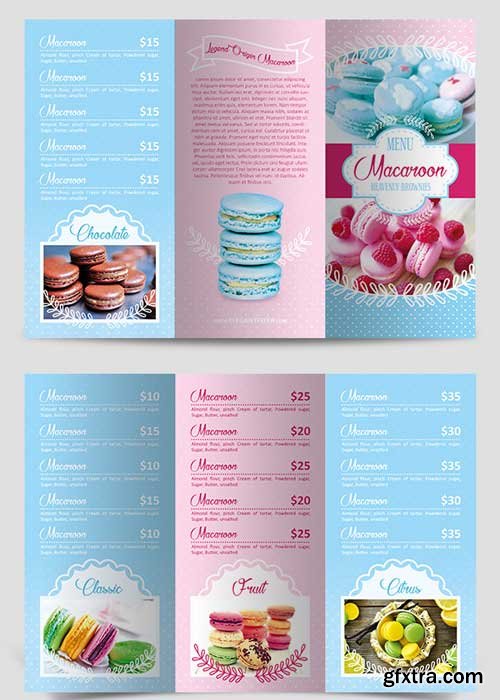 Menu Macaroon Tri-Fold Brochure PSD Template