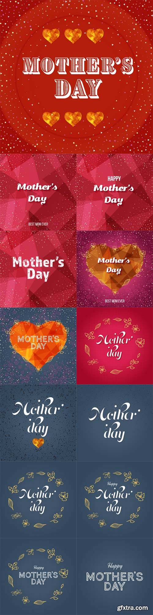 Vector Set - 13 Happy Mothers Day Greeting Cards