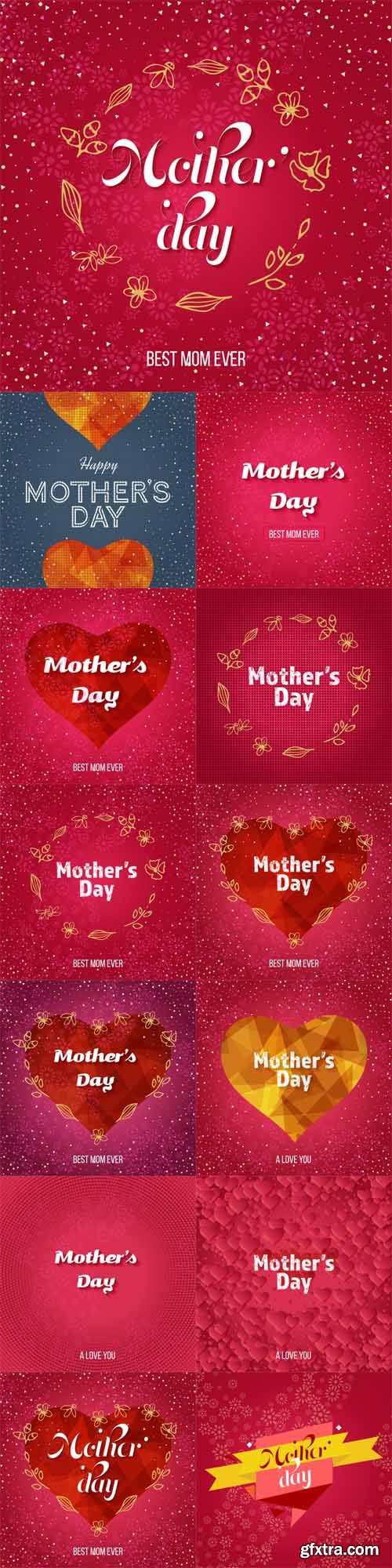 Vector Set - 13 Happy Mothers Day Greeting Cards 2