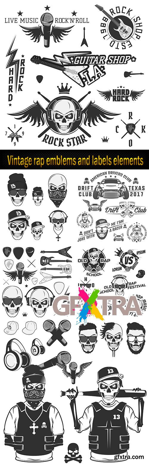 Vintage rap emblems and labels elements