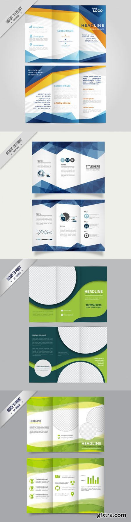 Four Colored Trifold Brochure Templates in Vector