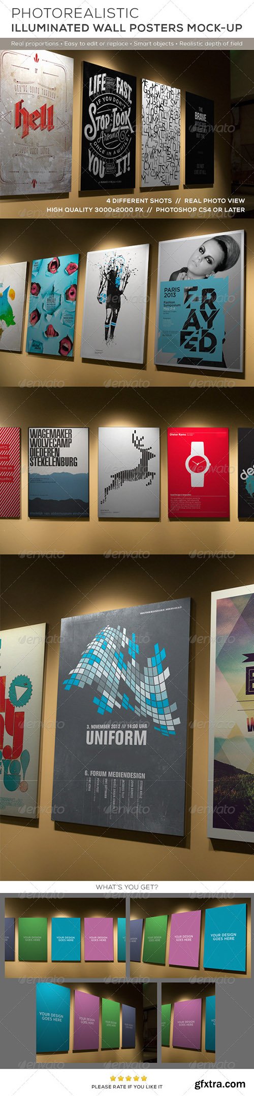 Graphicriver Posters Mock-up on Illuminated Wall 8517184