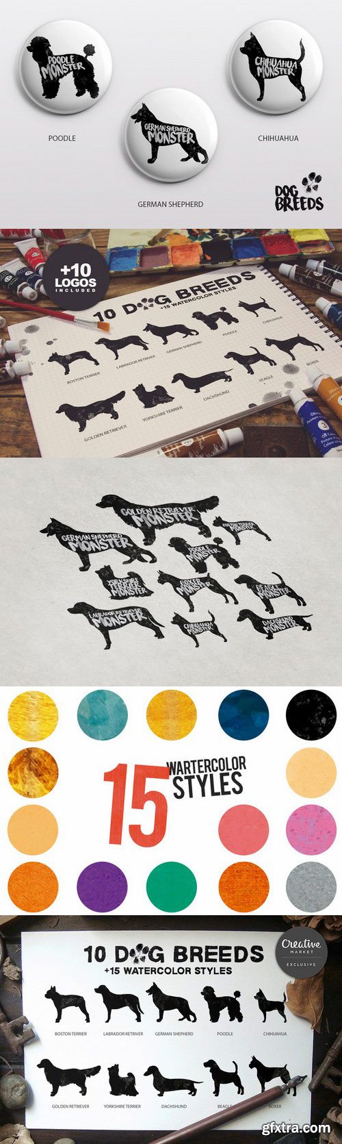 CM - 10 Dog Breeds + 15 Watercolor Styles 392548