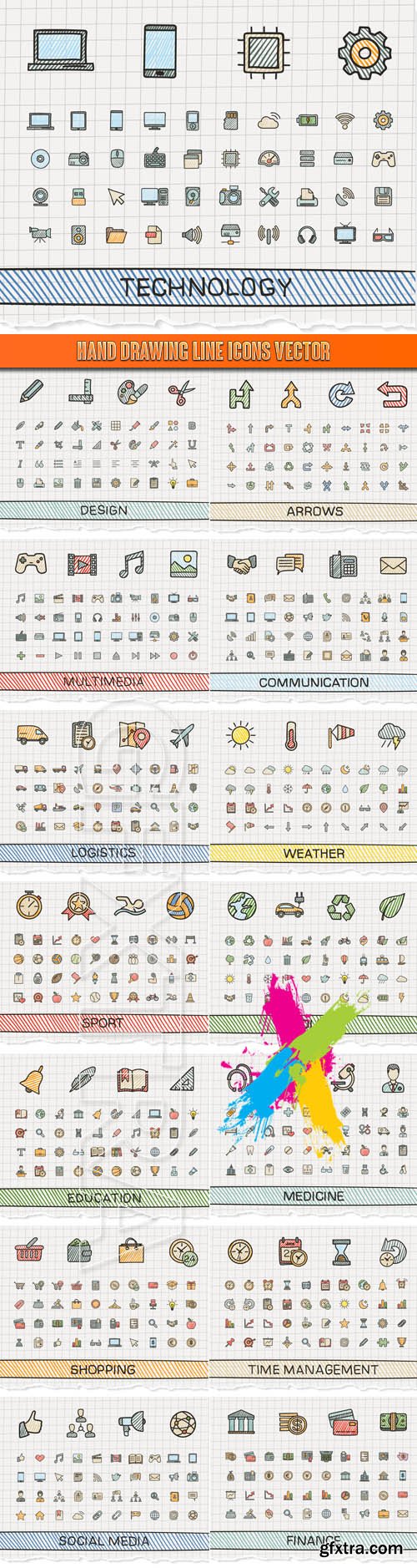 Hand drawing line icons vector