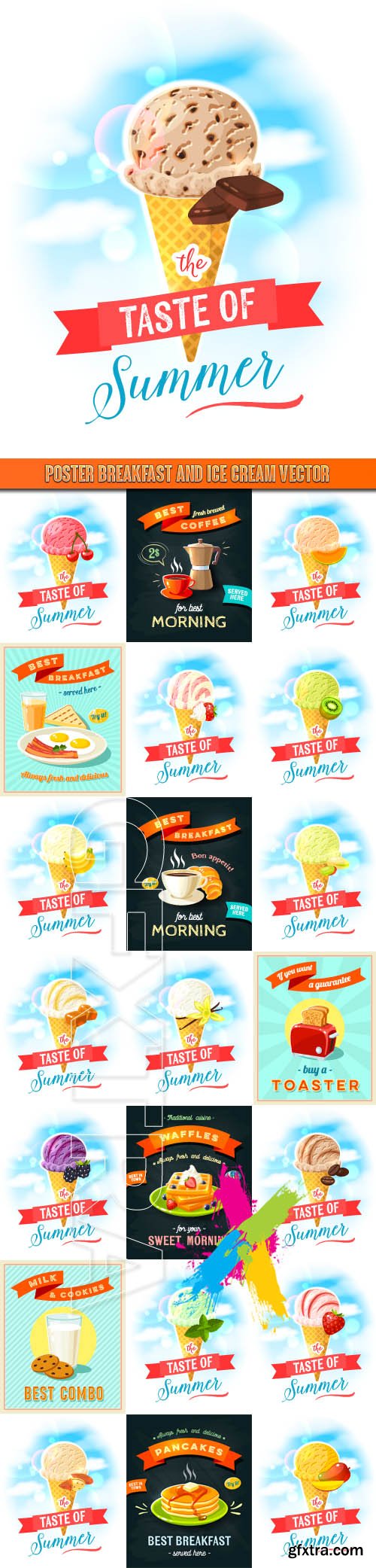 Poster breakfast and ice cream vector