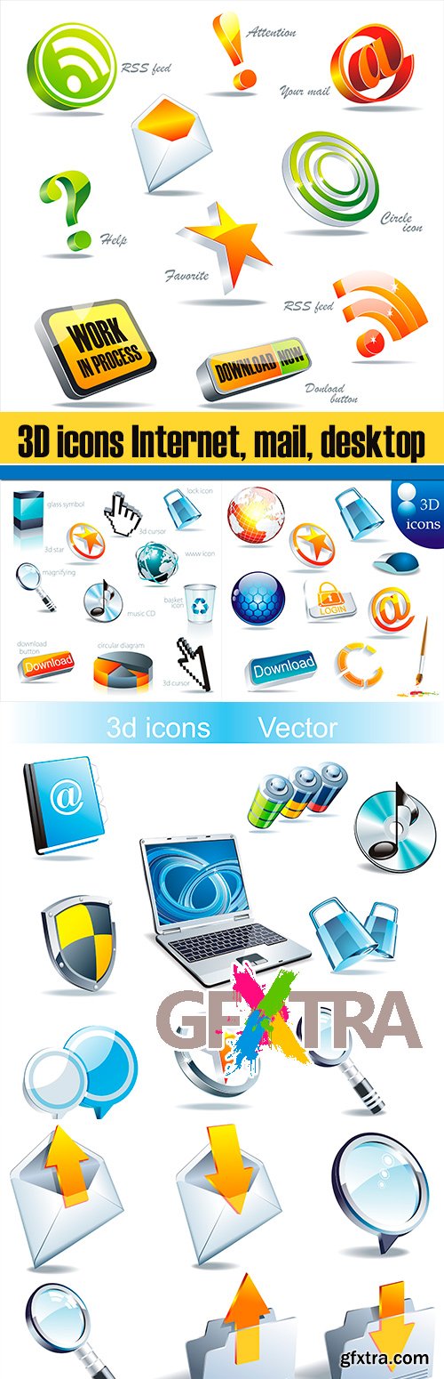 3D icons Internet, mail, desktop