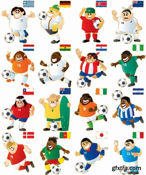 Collection of cartoon boy football footballer different countries vector image 25 EPS