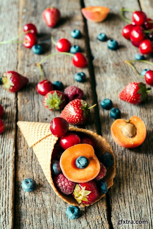 Fresh fruit in waffle cone-5xJPEGs