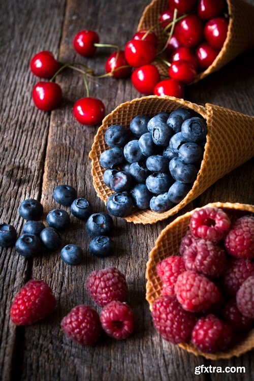 Fresh fruit in waffle cone-5xJPEGs