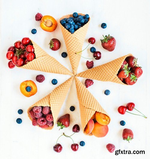 Fresh fruit in waffle cone-5xJPEGs