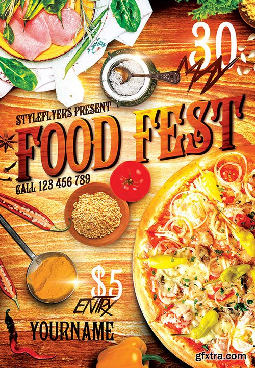 Food Fest PSD Flyer Template + Facebook Cover