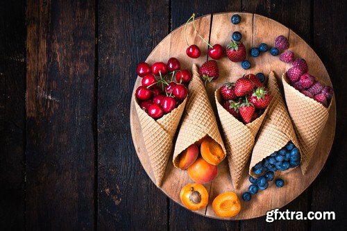 Fresh fruit in waffle cone-5xJPEGs