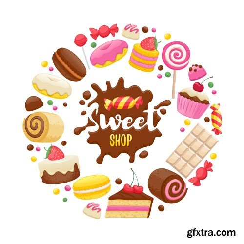 Vector backgrounds with sweets seamless texture