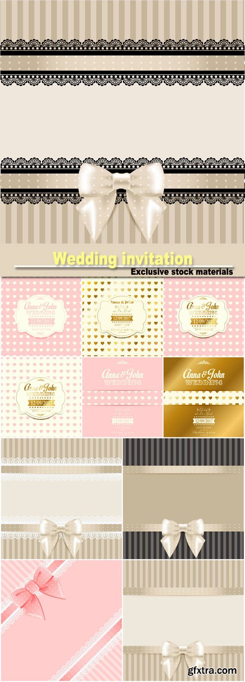 Wedding invitation with ribbons, vector backgrounds