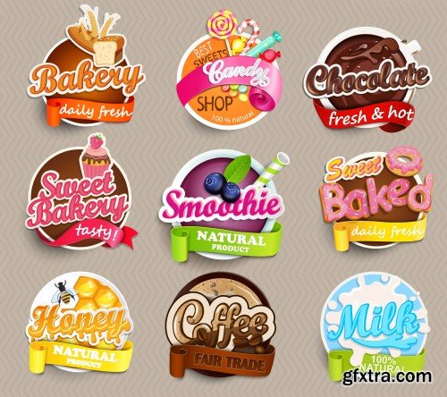 Food and drink elements, design label or sticker