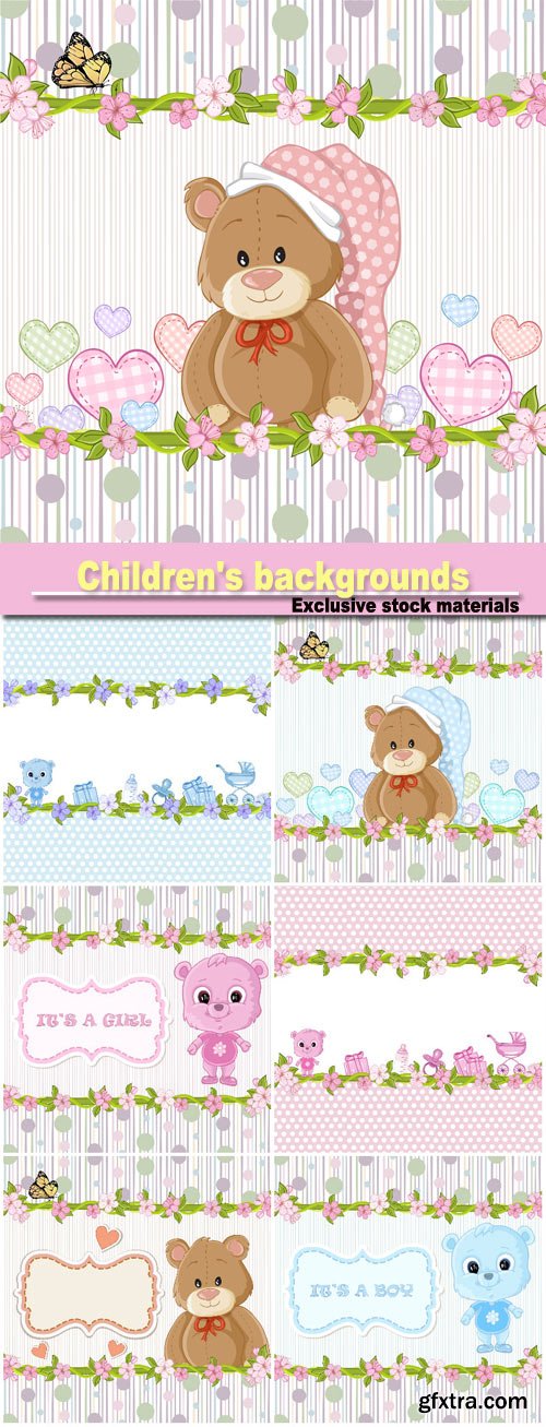 Vector card with bear cubs, children's backgrounds