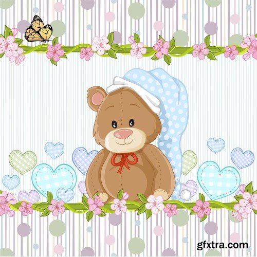 Vector card with bear cubs, children's backgrounds