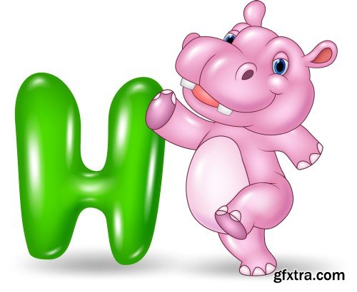 English alphabet with cartoon animals