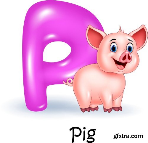 English alphabet with cartoon animals