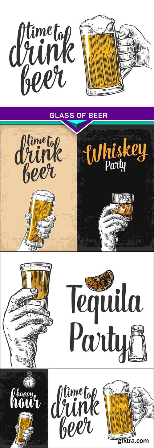 Vintage vector engraving, glass of beer 5x EPS