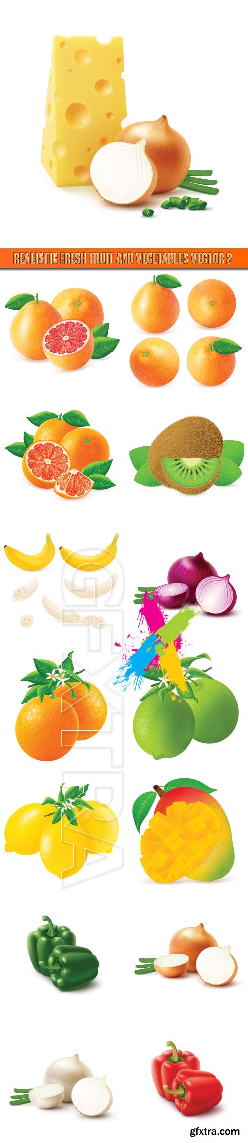 Realistic fresh fruit and vegetables vector 2