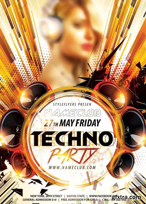 Techno Party PSD Flyer Template