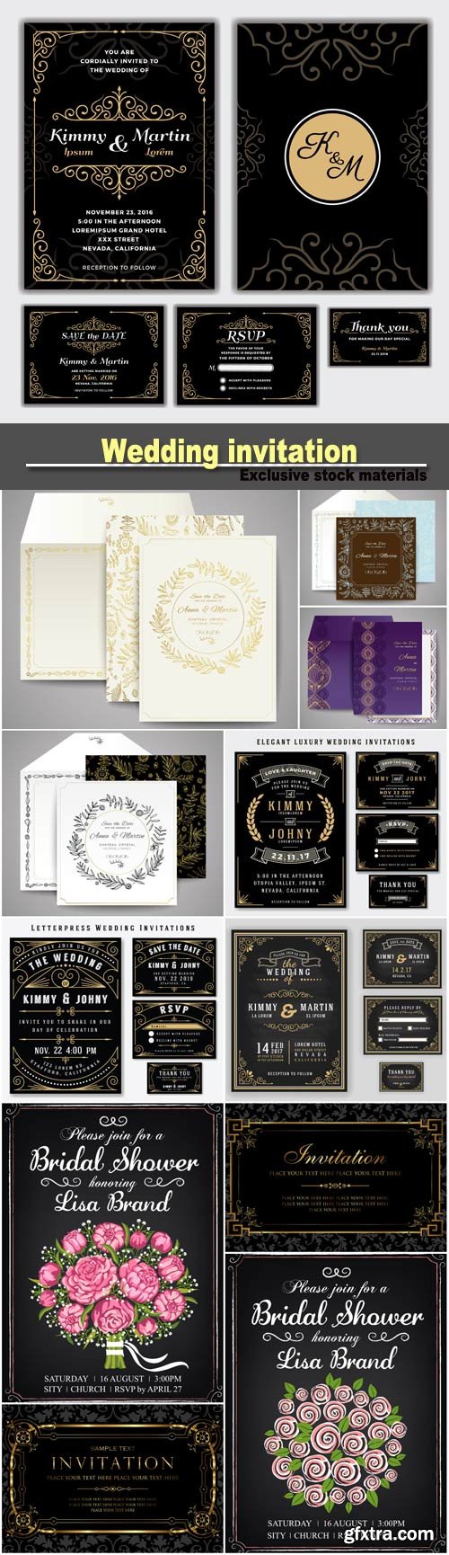 Vintage wedding invitation vector