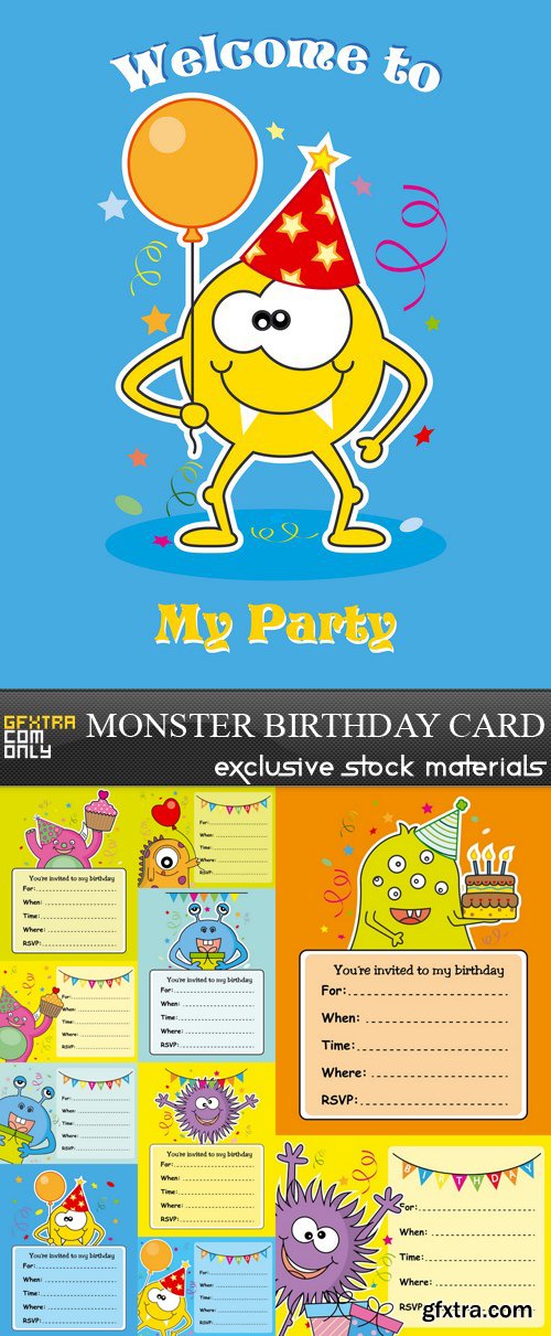 Monster Birthday Card - 11 EPS