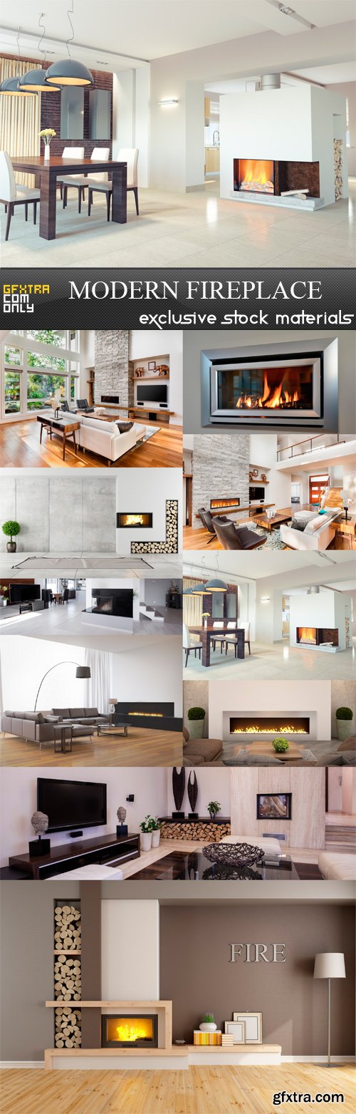 Modern Fireplace - 10 x JPEGs