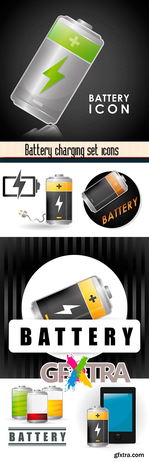 Battery charging set icons