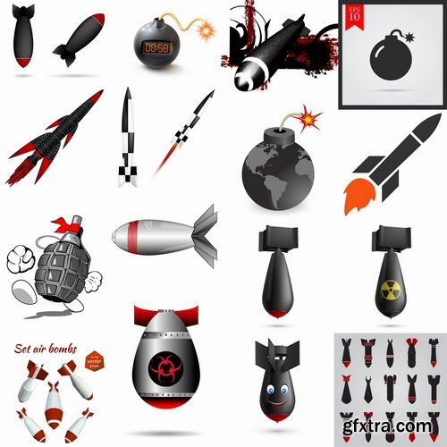 Collection of bomb rocket projectile vector image 25 EPS