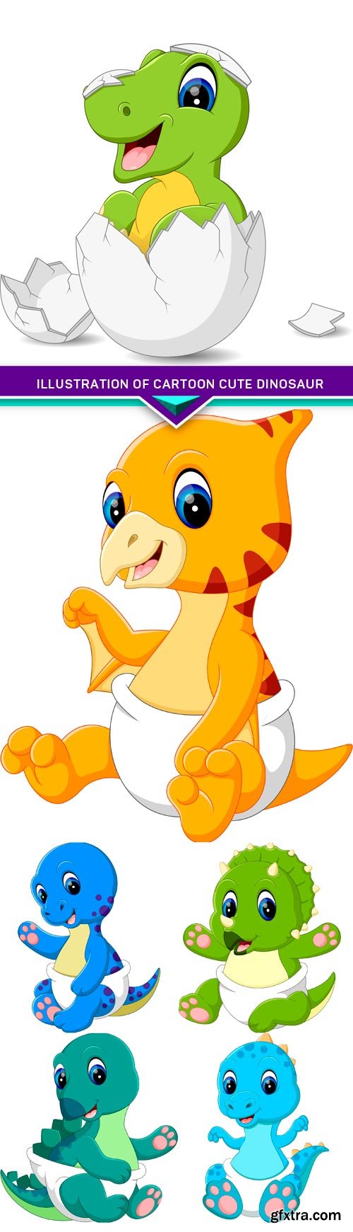 Illustration of Cartoon cute dinosaur 6x EPS