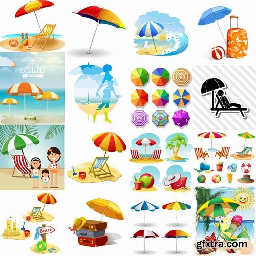 Collection beach umbrella illustration summer beach vacation beach vacation parasol 25 EPS