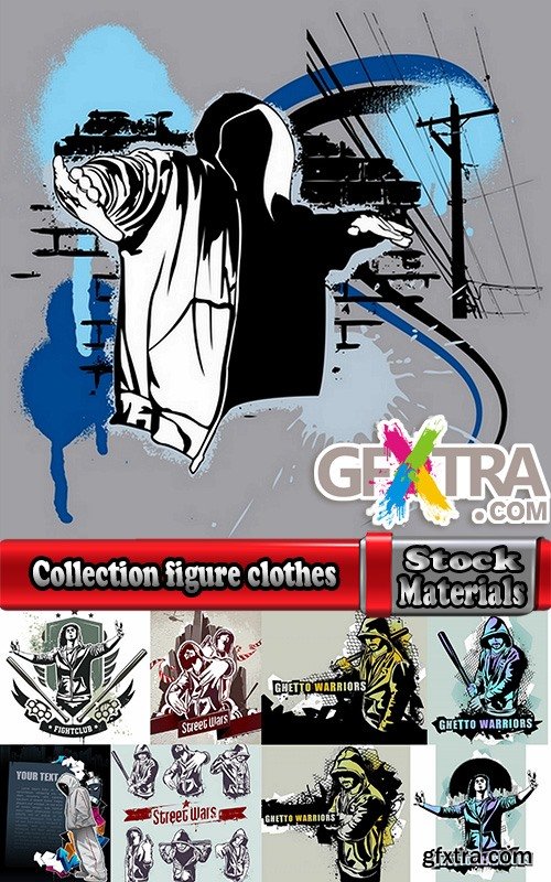 Collection figure clothes printing on T-shirt thug gangster criminal ggetto 25 EPS