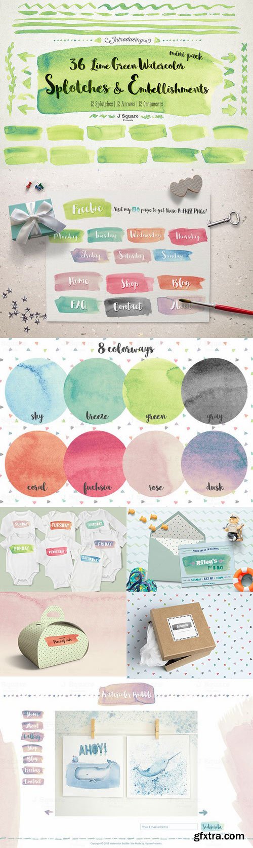 CM - Watercolor Splotches & Decors-Lime 668705